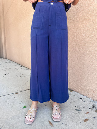Charlotte Solid Woven Pant- Navy-Pant-K. Ellis Boutique
