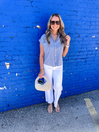 Karter Striped Collared Top-Short Sleeve Top-K. Ellis Boutique