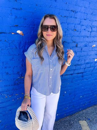 Karter Striped Collared Top-Short Sleeve Top-K. Ellis Boutique