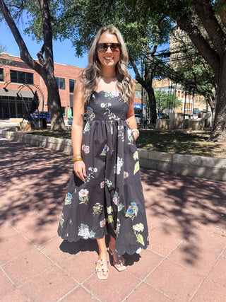 Stacy Floral Print Midi Dress - Black-Midi-K. Ellis Boutique