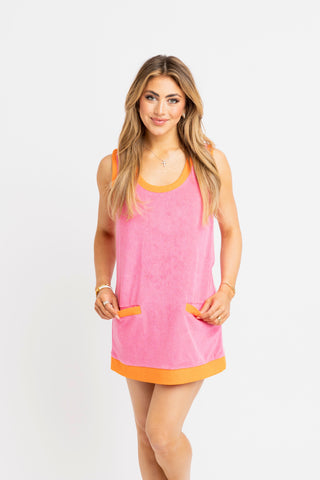 Solid Colorblock French Terry Scoop Dress- Fuchsia-K. Ellis Boutique