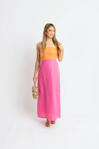 Karlie- Colorblock Linen Bustier Maxi- Pink-K. Ellis Boutique