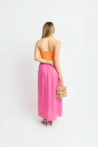 Karlie- Colorblock Linen Bustier Maxi- Pink-Midi/Maxi Dress-K. Ellis Boutique