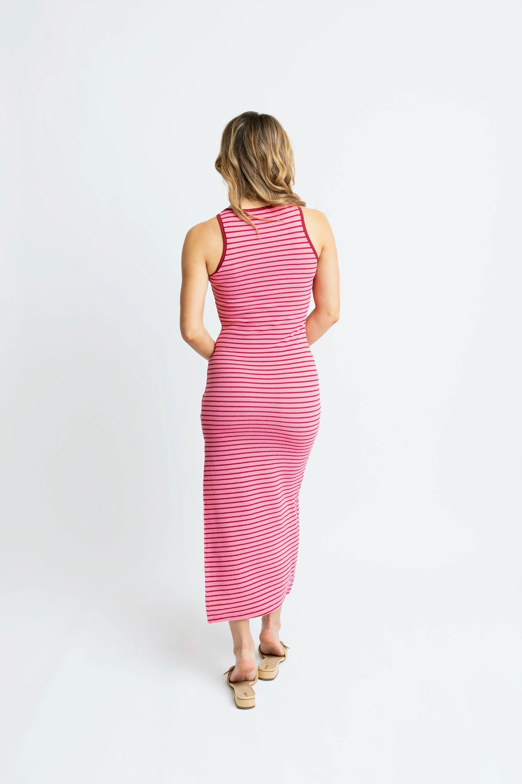 Karlie- Stripe Knit Tank Midi Dress- Red & Pink Karlie- Stripe Knit Tank Midi Dress- Red & Pink