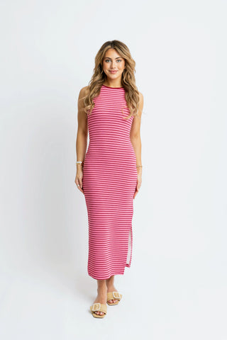 Karlie- Stripe Knit Tank Midi Dress- Red & Pink-Midi-K. Ellis Boutique