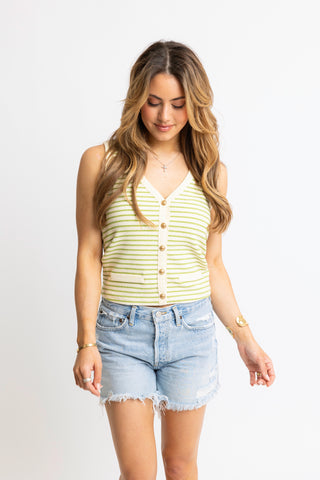 Karlie- Stripe Knit Novelty Vest- Green-K. Ellis Boutique