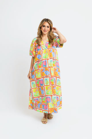 Karlie- Fruit Gauze Vneck Maxi- Lime-K. Ellis Boutique