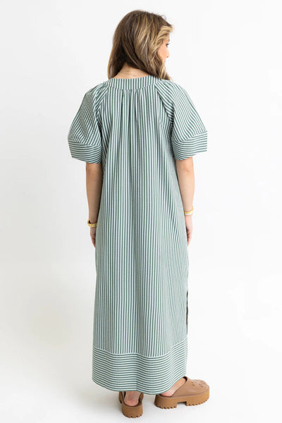 Karlie Stripe Puff Sleeve Maxi Dress- Green-K. Ellis Boutique