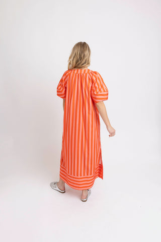 Karlie Stripe V Neck Signature Maxi Dress - Coral-Midi/Maxi Dress-K. Ellis Boutique