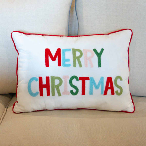 Merry Christmas Pillow - White/Multi-K. Ellis Boutique