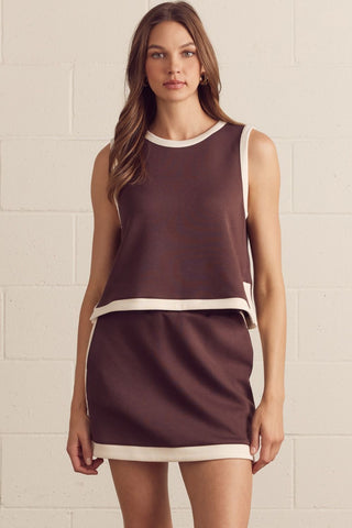 Espresso Contrast Trim Two-Piece Skirt Set-Set-K. Ellis Boutique