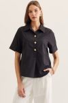 Cathy Button Top- Black-Short Sleeve Top-K. Ellis Boutique