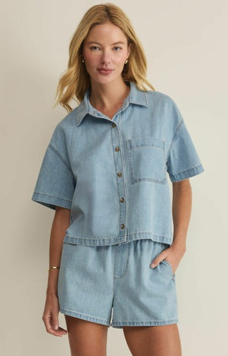 Everyday Denim Button Up-Short Sleeve Top-K. Ellis Boutique