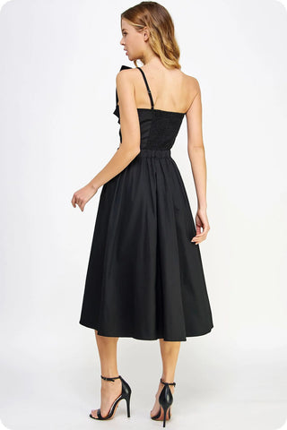 Knotted Flower Midi Dress- Black-Midi/Maxi Dress-K. Ellis Boutique