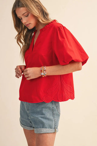 Poppy Puff Sleeve Top-Short Sleeve Top-K. Ellis Boutique