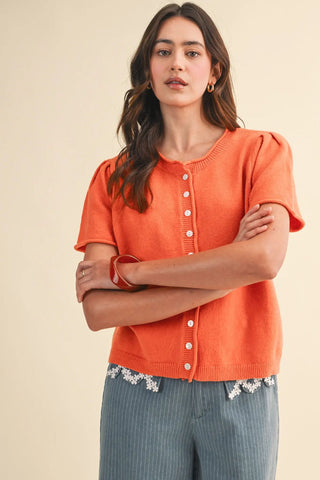 Short Sleeve Sweater Cardigan- Ornage-Short Sleeve Top-K. Ellis Boutique
