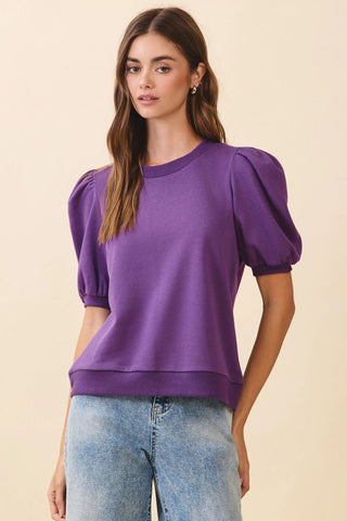 Puff Sleeve Top- Purple-Short Sleeve Top-K. Ellis Boutique
