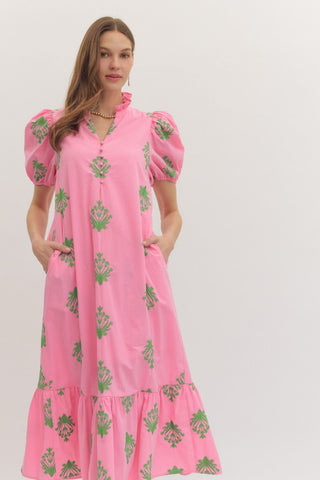 Botanical Bliss Midi Dress- Pink-Midi/Maxi Dress-K. Ellis Boutique