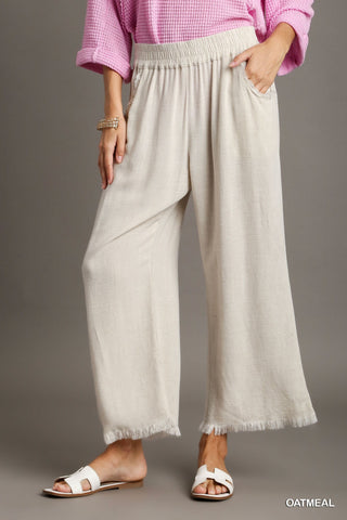 Frayed Hem Linen Wide Leg Pants- Oatmeal-K. Ellis Boutique