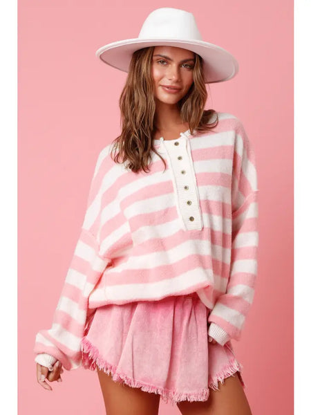 Oversized Striped Sweater - Light Pink/White-K. Ellis Boutique