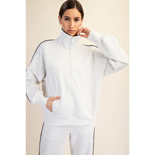Modal Poly Piping Polo Top- Grey/Black-K. Ellis Boutique