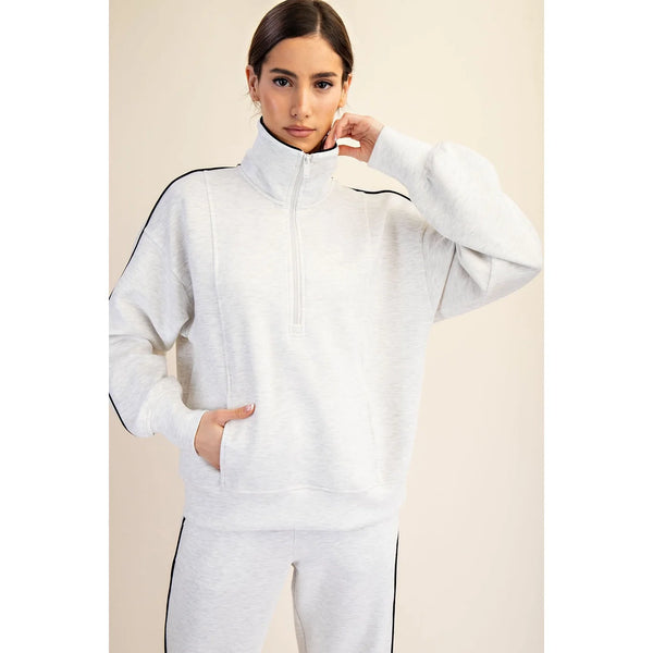 Modal Poly Piping Polo Top- Grey/Black-K. Ellis Boutique