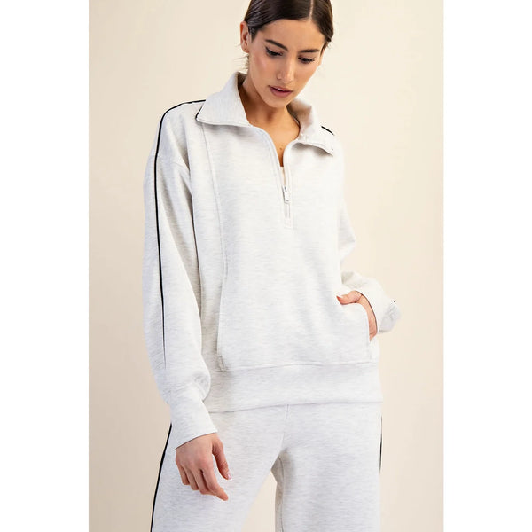 Modal Poly Piping Polo Top- Grey/Black-K. Ellis Boutique