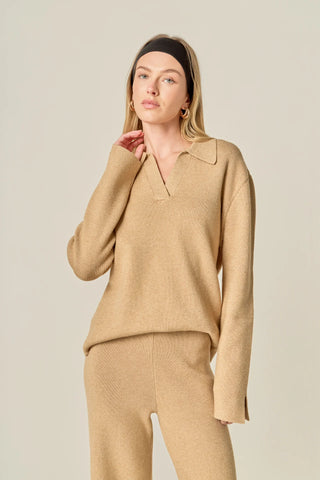Collared Knit Sweater- English Factory- Camel-K. Ellis Boutique