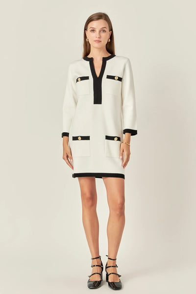 WHITE AND BLACK MINI KNIT DRESS- English Factory-K. Ellis Boutique