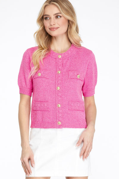 Gold Button Sweater Cardigan - Pink-K. Ellis Boutique