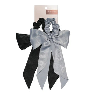 Satin Scarf Scrunchies - Black/Gray | Kitsch-K. Ellis Boutique