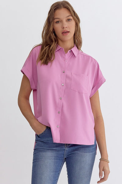 Short Sleeve Button Down - Pink-K. Ellis Boutique