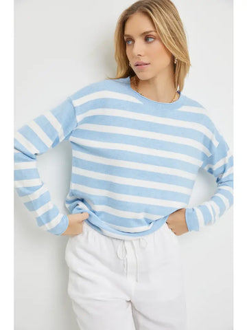 Striped Drop Shoulder Pullover - Light Blue-K. Ellis Boutique