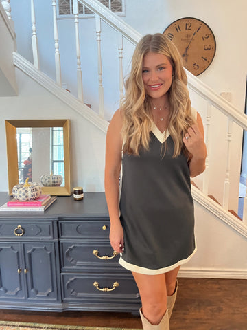 Sleeveless Contrast Band Mini- Forest Green-K. Ellis Boutique