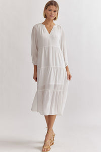 Tiered Textured Midi Dress - Off White-K. Ellis Boutique