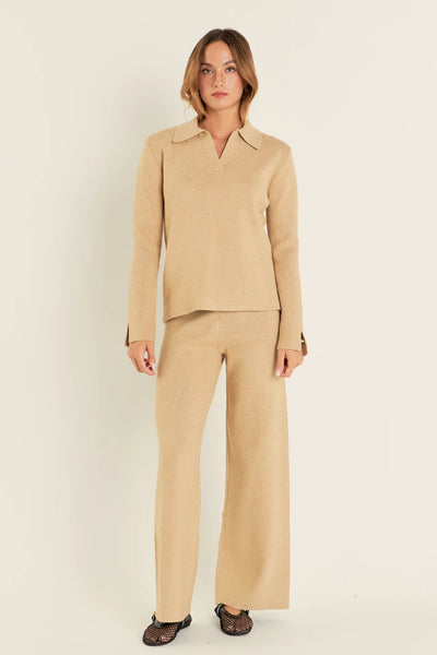 Knit Wide Pants-English Factory- Camel-K. Ellis Boutique