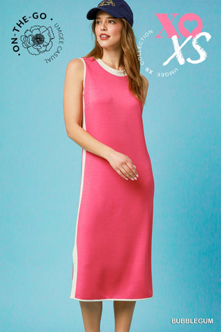 Sporty Chic Sleeveless Midi Dress- Pink-Midi-K. Ellis Boutique