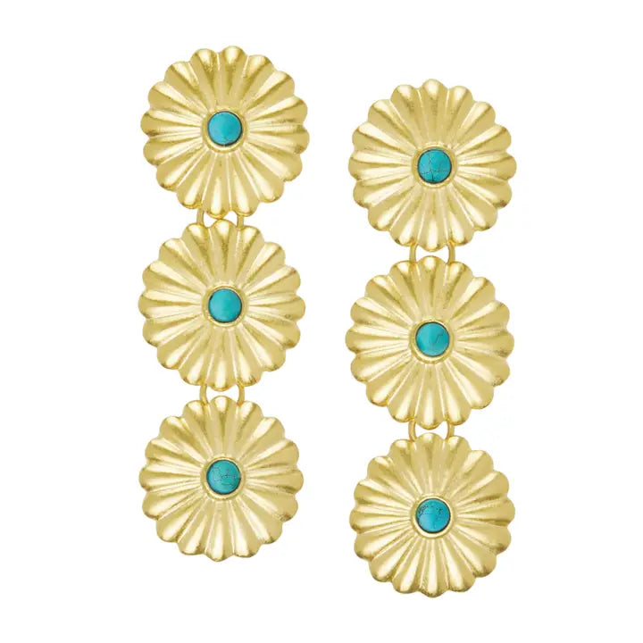 Susan Shaw Gold Triple Concho with Turquoise Earrings-K. Ellis Boutique