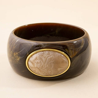 Marbled Wide Bangle Bracelet With Oval Cabochon: WHSTOG-Bracelet-K. Ellis Boutique