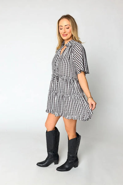 BUddyLove Lakin Swing Mini Dress - Black Check-K. Ellis Boutique