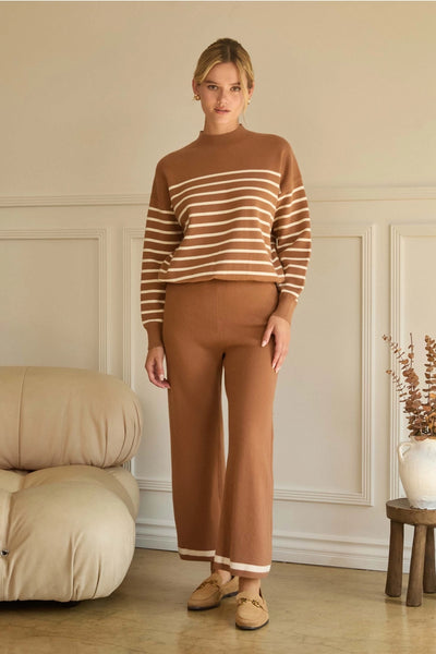 Striped Knit Pullover Sweater Set- Camel-K. Ellis Boutique