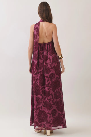 Fall Nights Burgundy Floral Print Dress-Midi/Maxi Dress-K. Ellis Boutique