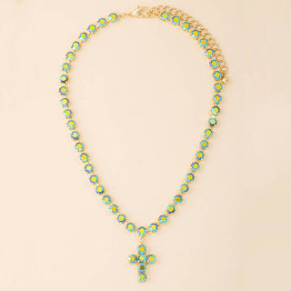 Rhinestone Cup Chain Necklace With Cross Pendant: GRNAB-Necklace-K. Ellis Boutique