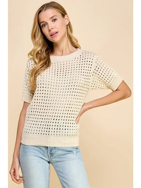 Crochet Knit Top- Cream-K. Ellis Boutique