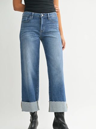 Just Black- Cuffed Wide Leg- Medium Denim-JBD Denim-K. Ellis Boutique