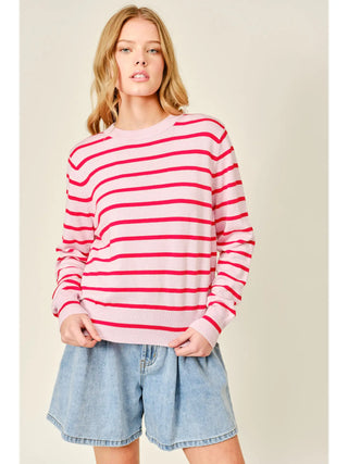 Anna Thin Striped Pullover Sweater- Pink-Sweater-K. Ellis Boutique
