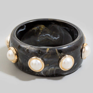 Black Marble Resin Pearl Dome Studded Bangle Bracelet: BK-Bracelet-K. Ellis Boutique