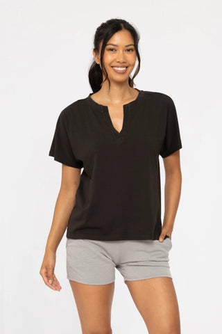 Pima Cotton Henley Tee- Black-Basic Tee/Tank-K. Ellis Boutique