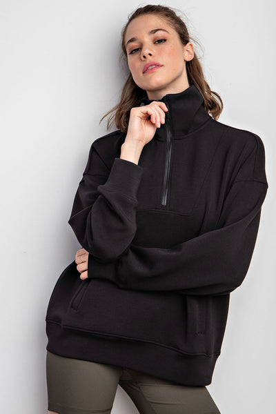 Modal Poly Span Quarter Zip- Black-K. Ellis Boutique