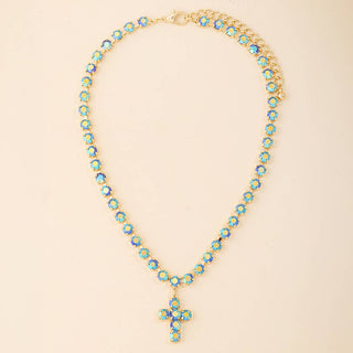 Rhinestone Cup Chain Necklace With Cross Pendant: GRNAB-Necklace-K. Ellis Boutique